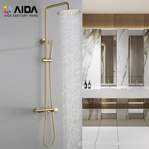 Exposed shower set Handheld Round Brass Rain Thermostatic Washroom Shower Head Set Bathroom Gold Shower Faucet and Fixtures Manufactory